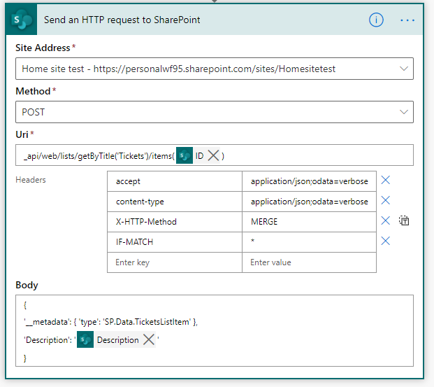 Updating SharePoint column with REST API call in Power Automate